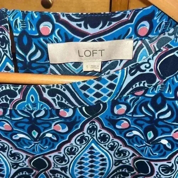 Loft Electric Sapphire Baroque Print Midi Dress Blue Size Small Side Slit - Picture 5 of 12